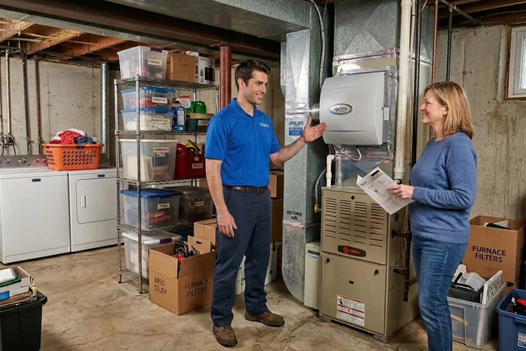 Whole-home indoor air quality equipment in residential HVAC closet