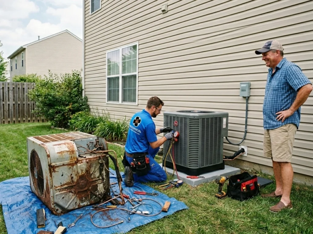 HVAC technician completing an expedited AC installation in Palm Beach County